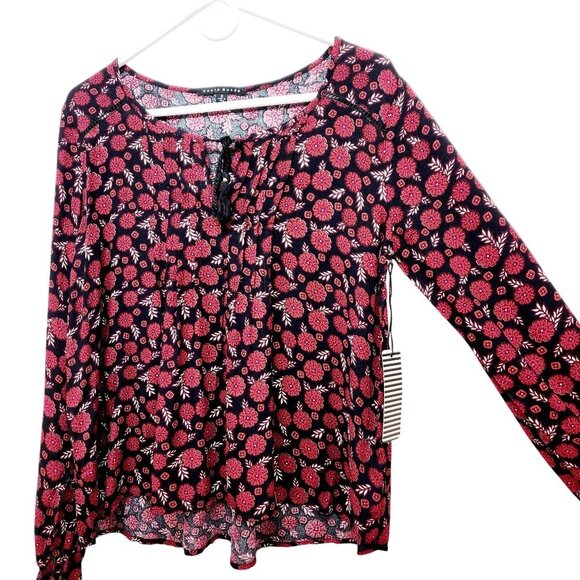 Haute Monde Floral Boho Blouse Black & Red Long Sleeve Size Small - Picture 11 of 11